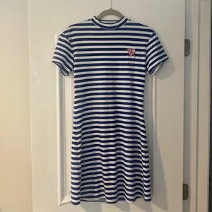 Lazy Oaf Blue White Stripe Embroidered Heart Dress Medium